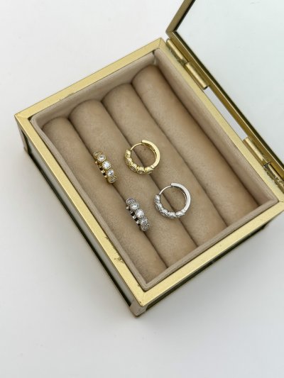 Özel Seri Daire Zirkon Taş Sıralı Halka Küpe (İç Çap:1.1cm)