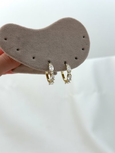 Özel Seri Oval Nokta Zirkon Taş Sıralı Halka Küpe (İç Çap:1.5cm)