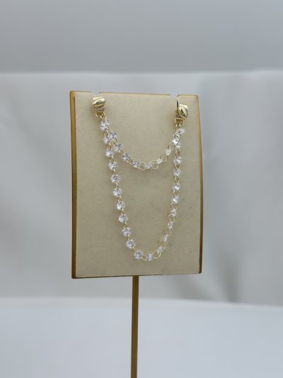 Özel Seri Gold Mini Oval Topçuk Zirkon Tek Taş Zincir Kapama Küpe