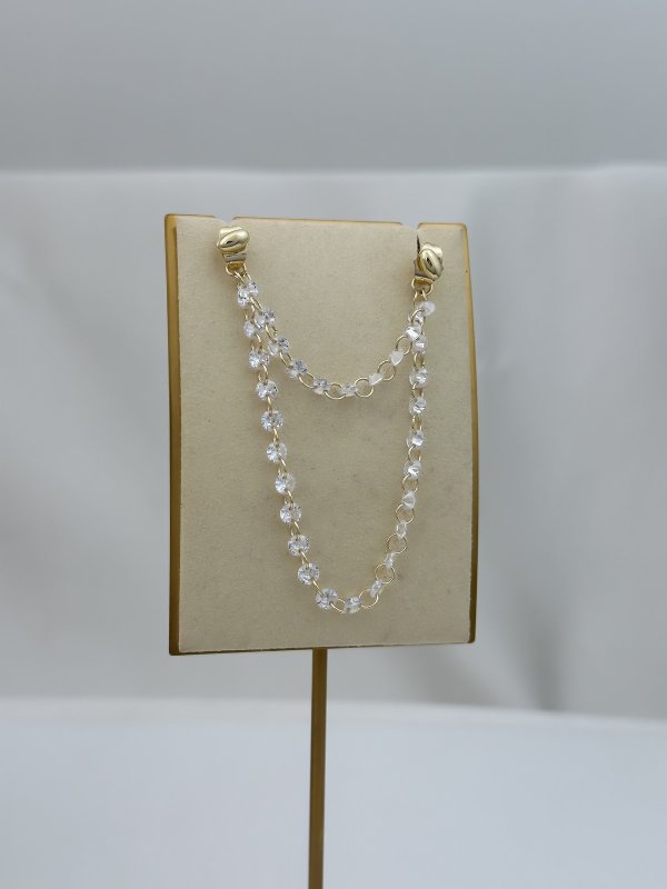 Özel Seri Gold Mini Oval Topçuk Zirkon Tek Taş Zincir Kapama Küpe
