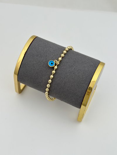 Gold Topçuk Sıra Nazar Uç Sallantılı Bileklik (21cm)