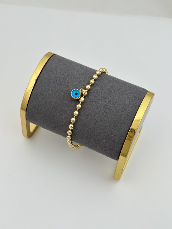 Gold Topçuk Sıra Nazar Uç Sallantılı Bileklik (21cm)