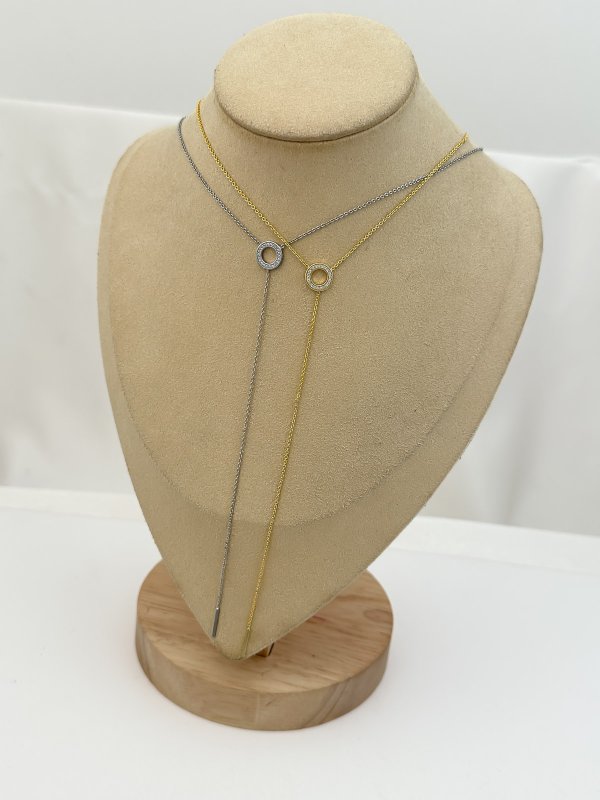 Özel Seri Çubuk Plaka Sallantılı Zirkon Taşlı Daire Figür Y Model Kolye (46cm)