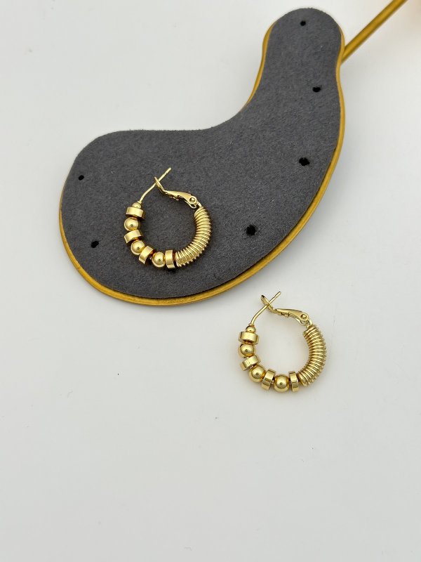 Özel Seri Silindir ve Topçuk Detay Halka Küpe ( İç Çap: 1.3 Cm )