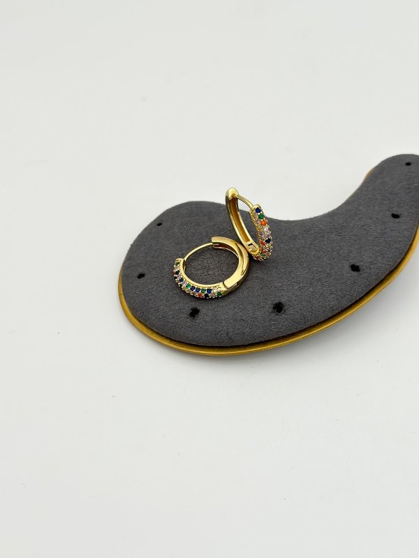 Özel Seri Renkli Zirkon Taşlı Halka Küpe ( İç Çap : 1.4 cm )