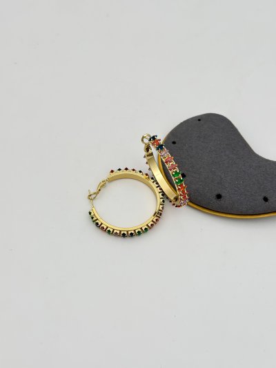 Özel Seri Renkli Zirkon Taşlı Halka Küpe ( İç Çap: 3.1 Cm )