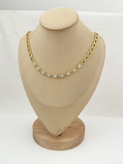 Özel Seri Dikdörtgen Zirkon Taşlı Geçmeli Zincir Kolye ( 46 Cm )