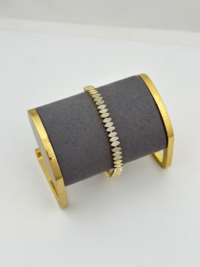 Özel Seri Zirkon Taşlı Oval Plaka Sıralı Bileklik ( 20 Cm )