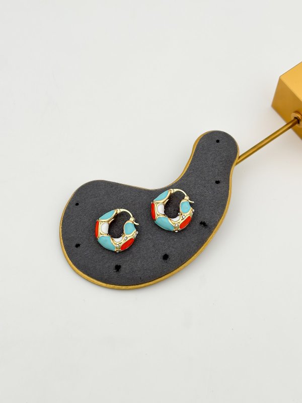 Renkli Mineli Mini Zirkon Taş Detaylı Halka Küpe