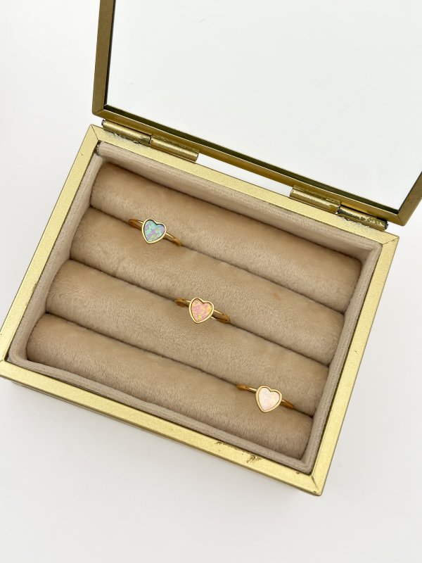 Özel Seri Gerçek Opal Taş Kalp Figür Ayarlanabilir Yüzük