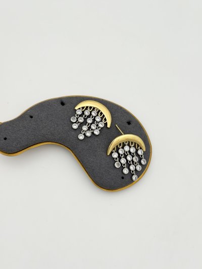 Özel Seri Gold Plaka Gümüş Zirkon Taş Sallantılı Tasarım Küpe
