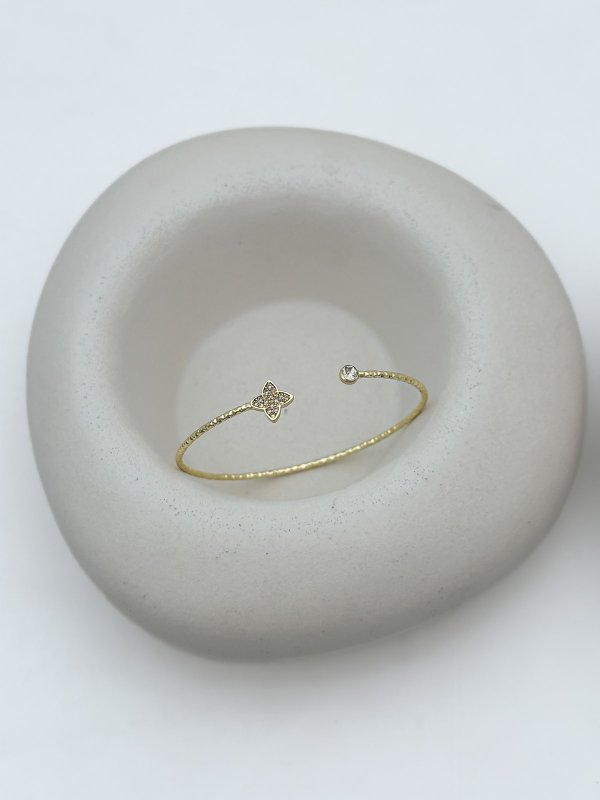 Gold Yonca ve Daire Zirkon Taşlı Kelepçe Bileklik