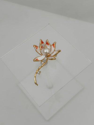incili Renkli Mineli Lotus Broş