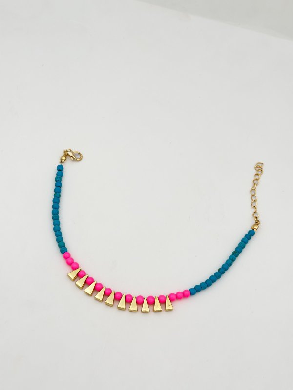 Renkli Boncuklu Ters Üçgen Sallantılı Halhal - Pembe ( 28 Cm )