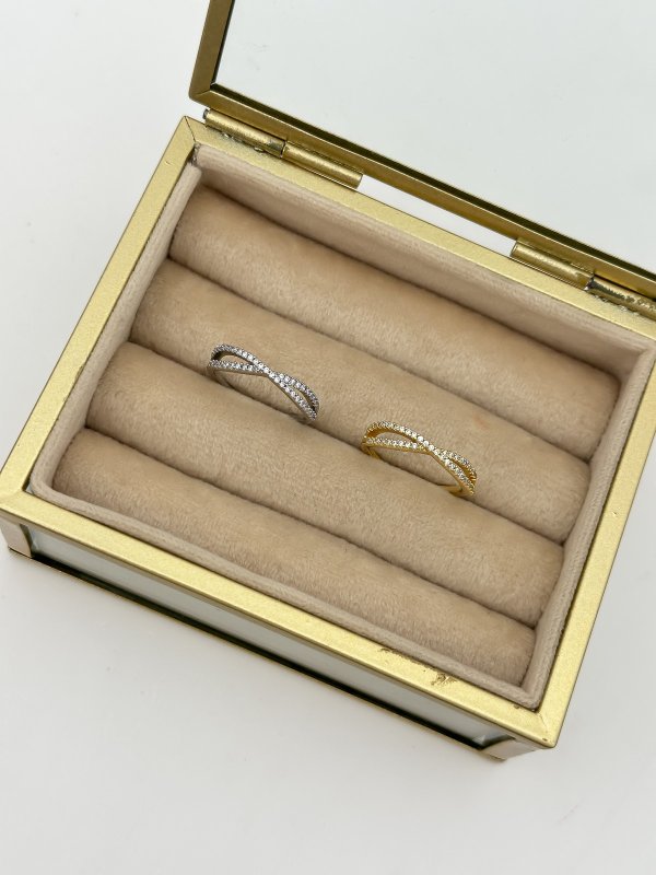 Özel Seri Zirkon Taşlı Çapraz Model Ayarlanabilir Yüzük