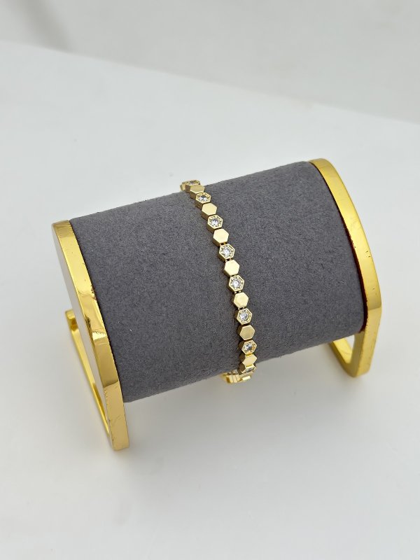 Özel Seri Petek Model Zirkon Taşlı Ve Plaka Sıralı Bileklik ( 19 Cm )