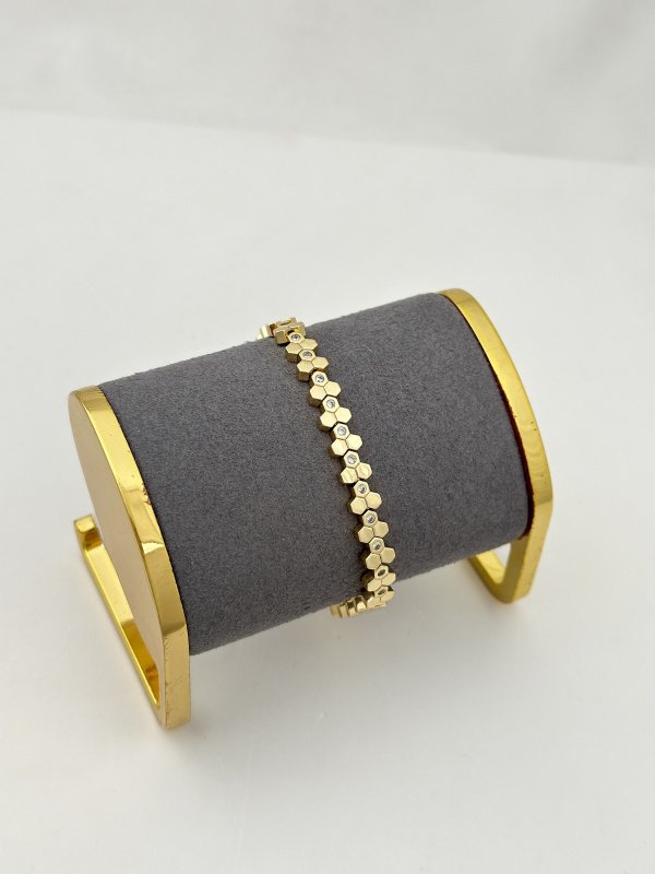 Özel Seri Zirkon Taş Detay Petek Figür Plaka Sıralı Bileklik (19 Cm)