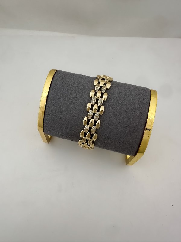 Özel Seri Zirkon Taşlı Uzun Oval Plaka Geçmeli Bileklik ( 20 Cm )