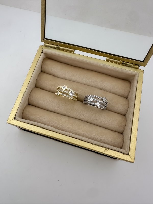 Özel Seri Büyüklü Küçüklü Daire Taş Sıralı Ayarlanabilir Yüzük