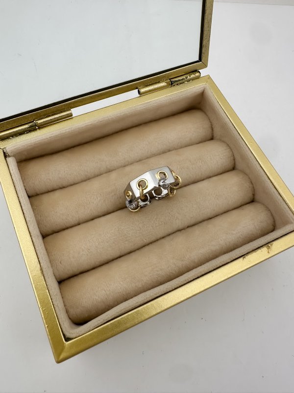 Özel Seri Zirkon Taşlı ve Halka Sallantılı Çift Renk Tasarım Yüzük