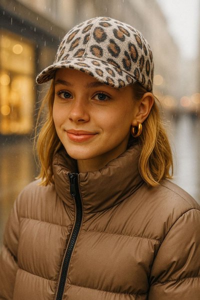 Kırçıllı Gri Leopar Desen Cap Şapka