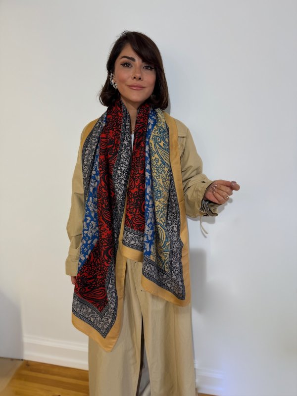 Patchwork Desenli Sarı Şerit Kenar Şal