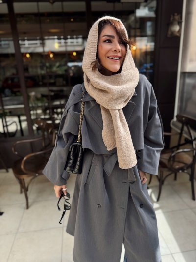 Yünlü Vizon Renkli Şapkalı Şal