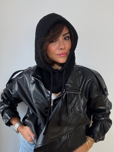 Siyah Renk Yumuşak Dokulu Örgü Model Balaclava