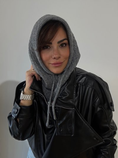 Gri Renk Yumuşak Dokulu Örgü Model Balaclava