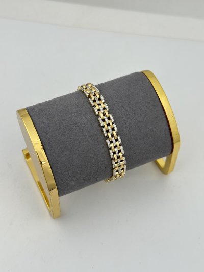 Özel Seri Zirkon Taşlı ve Plaka Geçişli Zincir Bileklik ( 20 Cm )