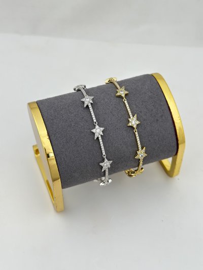 Özel Seri Zirkon Taşlı Asimetrik Yıldız Bileklik ( 19 Cm )