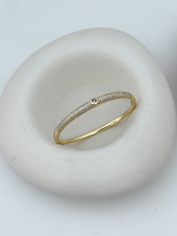 Özel Seri Daire Zirkon Taş Detay Kelepçe Bileklik ( İç Çap : 5.8 Cm )