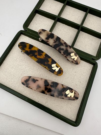 Leopar Desen Oval Kemik Klips Toka