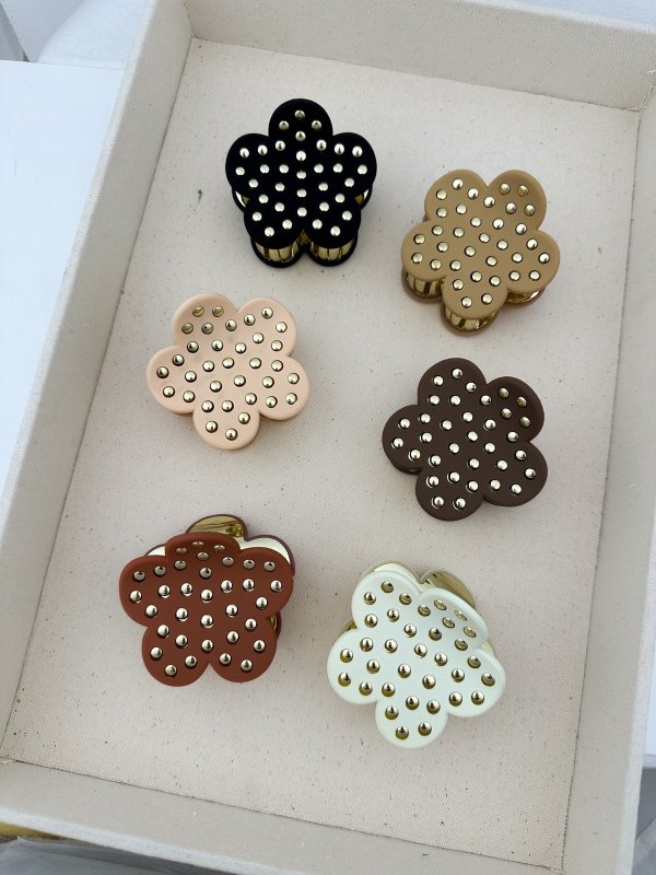 Gold Nokta Detay Renkli Çiçek Figür Mandal Toka