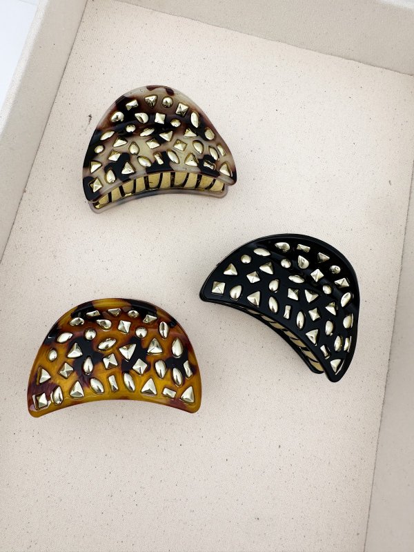 Gold Nokta Detay Leopar Desen Oval Figür Mandal Toka