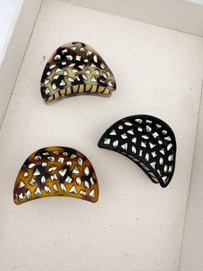 Gold Nokta Detay Leopar Desen Oval Figür
