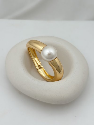 Top İnci Detay Bombeli Plaka Kelepçe Bileklik