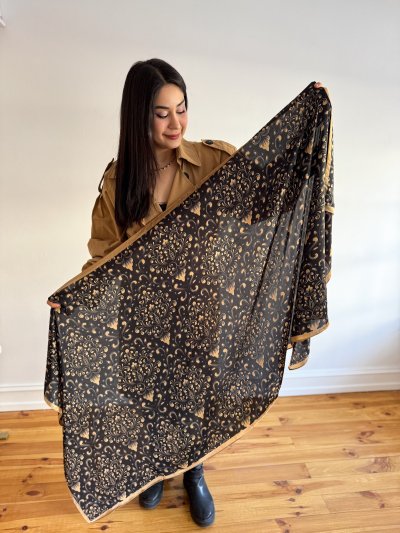 Kahverenk Kenar Ebruli Desen Fular (90*180)