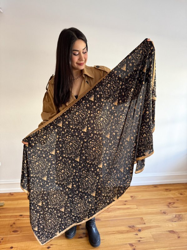 Kahverenk Kenar Ebruli Desen Fular (90*180)