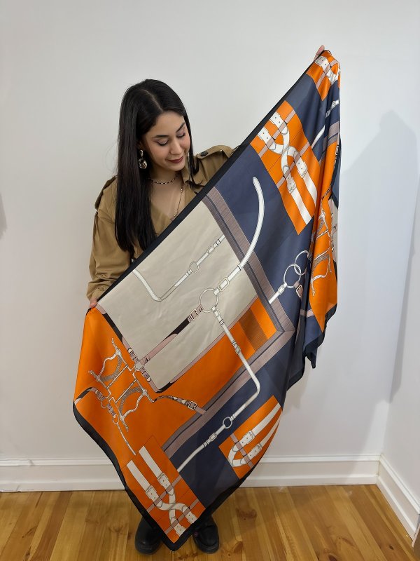 Turuncu Renkli Kemer Desen Fular (90*180)