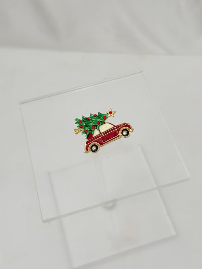 Renkli Mineli Araba Ve Çam Ağacı Broş