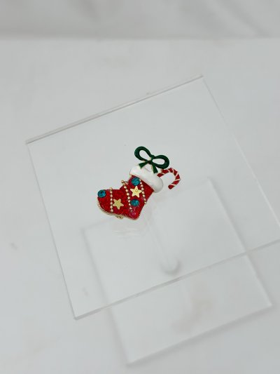 Kırmızı Boncuk Detay Yılbaşı Çorabı Broş