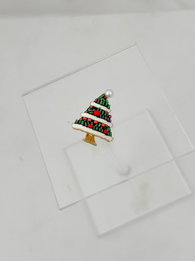 Yeşil Boncuklu İnci Detay Çam Ağacı Broş