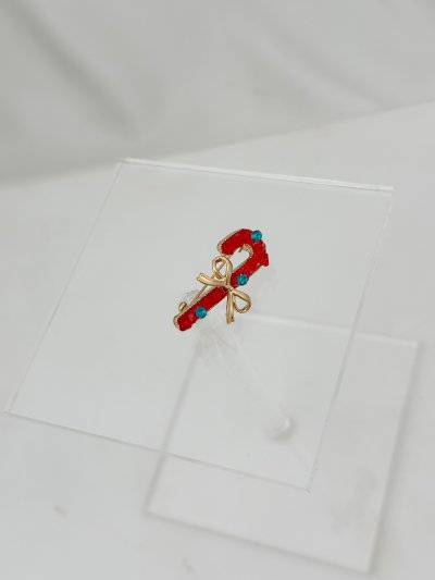 Kırmızı Boncuklu Baston Şeker Broş