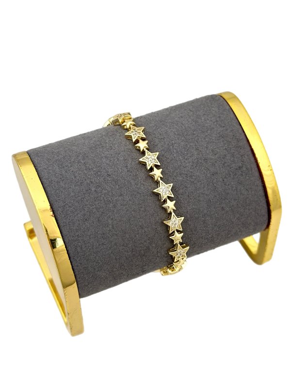 Özel Seri Zirkon Taşlı ve Plaka Yıldız Sıralı Bileklik ( 19 Cm )