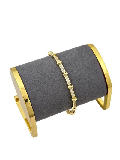 Özel Seri Zirkon Taşlı ve Çubuk Plaka Sıralı Bileklik ( 19 Cm )