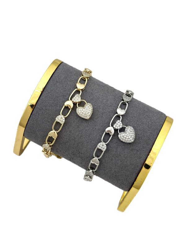 Özel Seri Zirkon Taşlı Kalp Figür Geçmeli Zincir Bileklik ( 21 Cm )