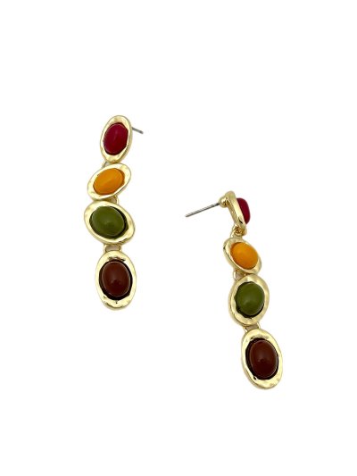 Renkli Taş Sıralı Sallantılı Marka Küpe