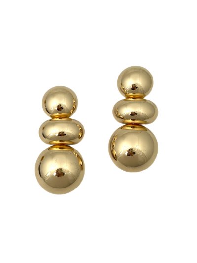 Gold Üçlü Asimetrik Plaka Sallantılı Marka Küpe