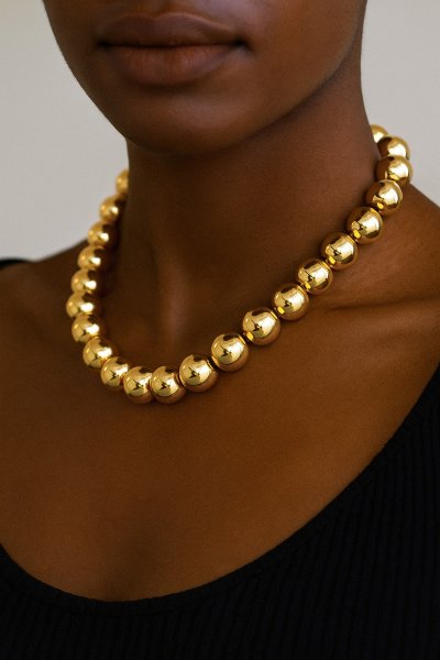 Özel Seri Gold Plaka Topçuk Sıralı Kolye ( 50 Cm)